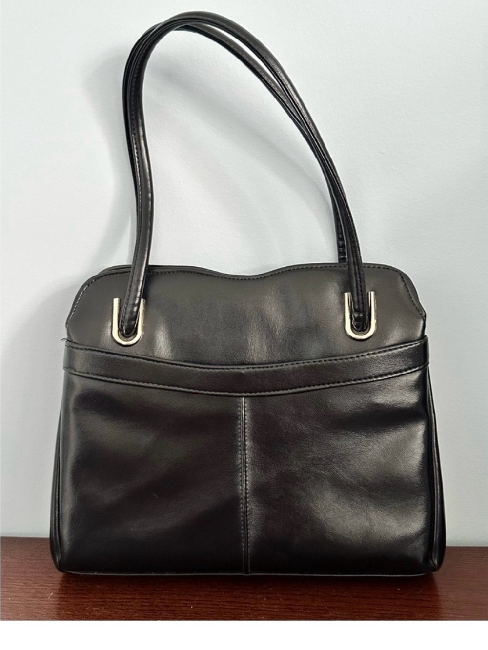 Vintage 1960s/70s Black Structured Handbag | Gold Frame | Paisley Interior